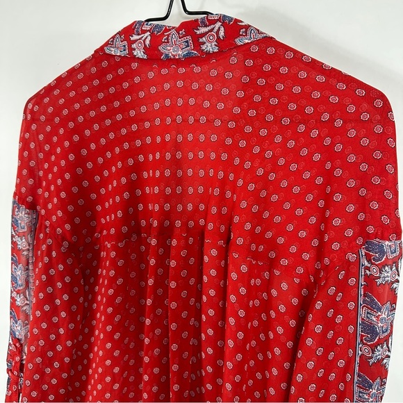 Free People FP Easy Rider Anthropologie Red Paisley Bandana Sheer Blouse Top - Picture 11 of 12